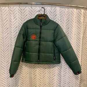 Brand new Topo Designs Green Puffer Jacket with New Belgium Logo